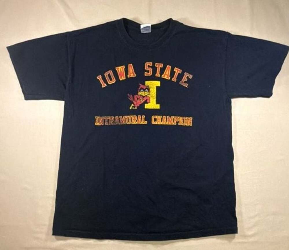 Gildan Ultra Cotton Iowa State Intramural Champion T-Shirt Black Size Large